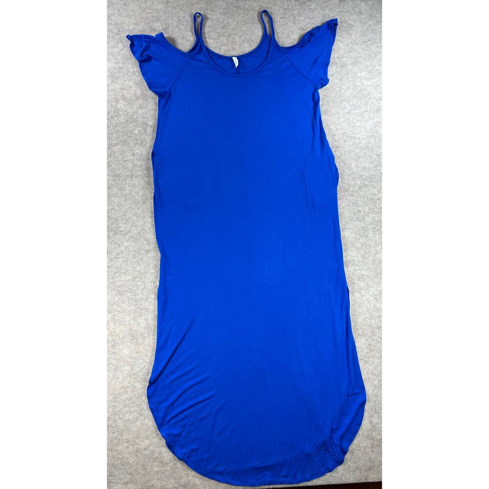 Pinkblush Maternity Royal Blue Cold Shoulder Maxi Dress Pockets Size Large - Picture 3 of 10